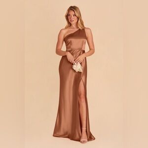 Birdy Grey Kira Dress Shiny Satin Rust One Shoulder Bridesmaid Formal Gown